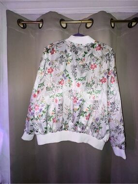 New Look White Floral Satin Bomber Jacket